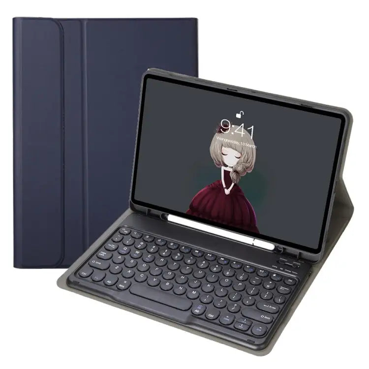 YA098B Detachable Lambskin Texture Round Keycap Bluetooth Keyboard Leather Case with Pen Slot & Stand For iPad Air 5