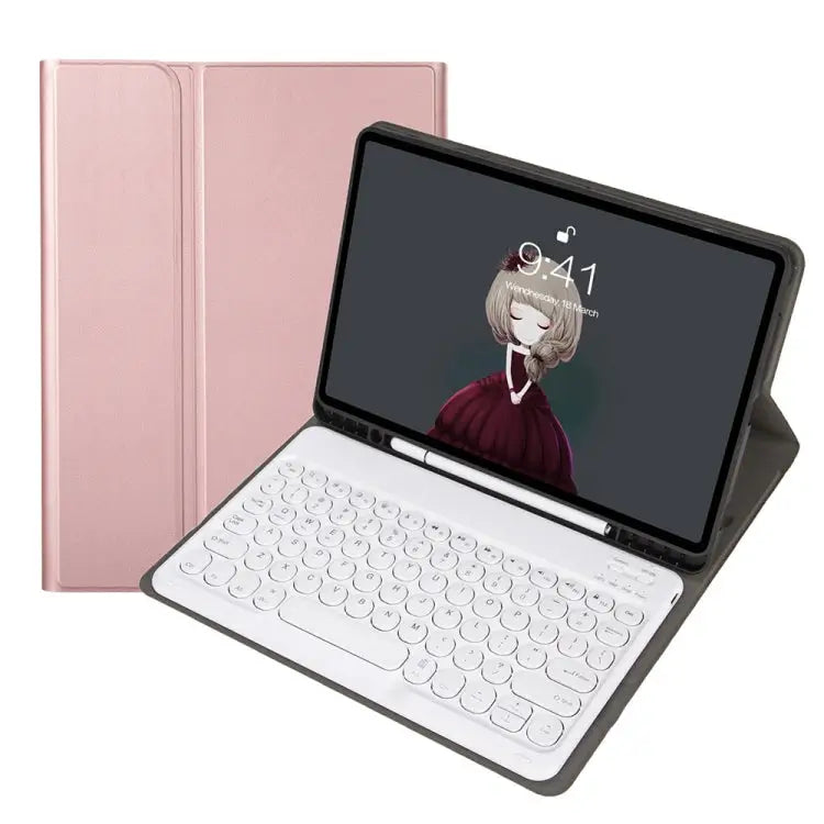 YA098B Detachable Lambskin Texture Round Keycap Bluetooth Keyboard Leather Case with Pen Slot & Stand For iPad Air 5