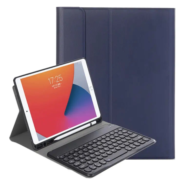 YA098B Detachable Lambskin Texture Round Keycap Bluetooth Keyboard Leather Case with Pen Slot & Stand For iPad Air 5