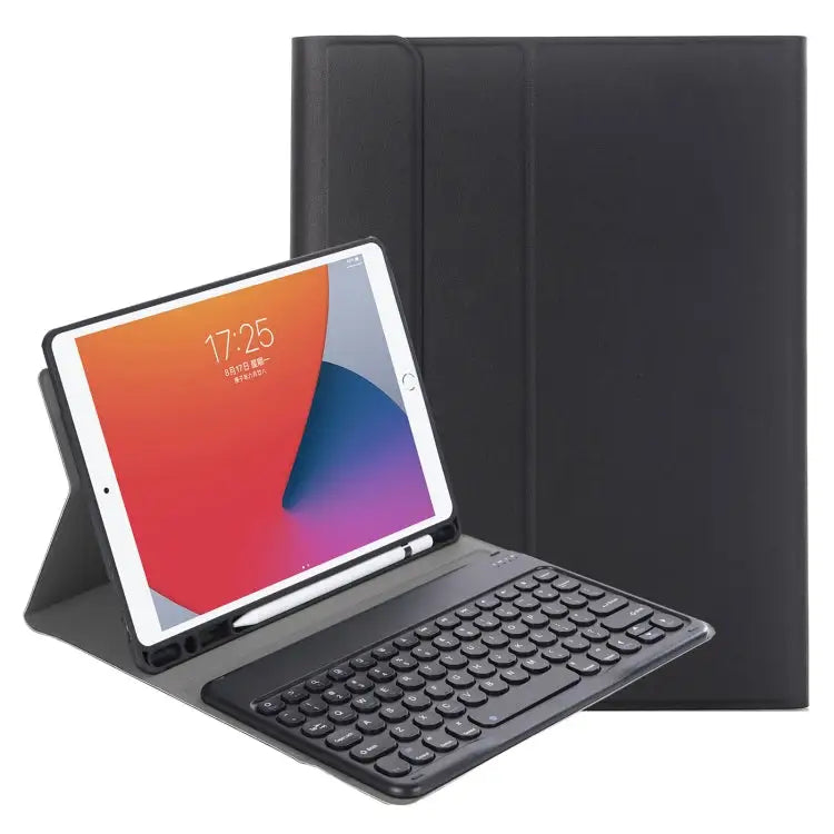 YA098B Detachable Lambskin Texture Round Keycap Bluetooth Keyboard Leather Case with Pen Slot & Stand For iPad Air 5