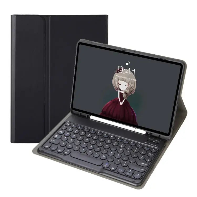 YA098B Detachable Lambskin Texture Round Keycap Bluetooth Keyboard Leather Case with Pen Slot & Stand For iPad Air 5