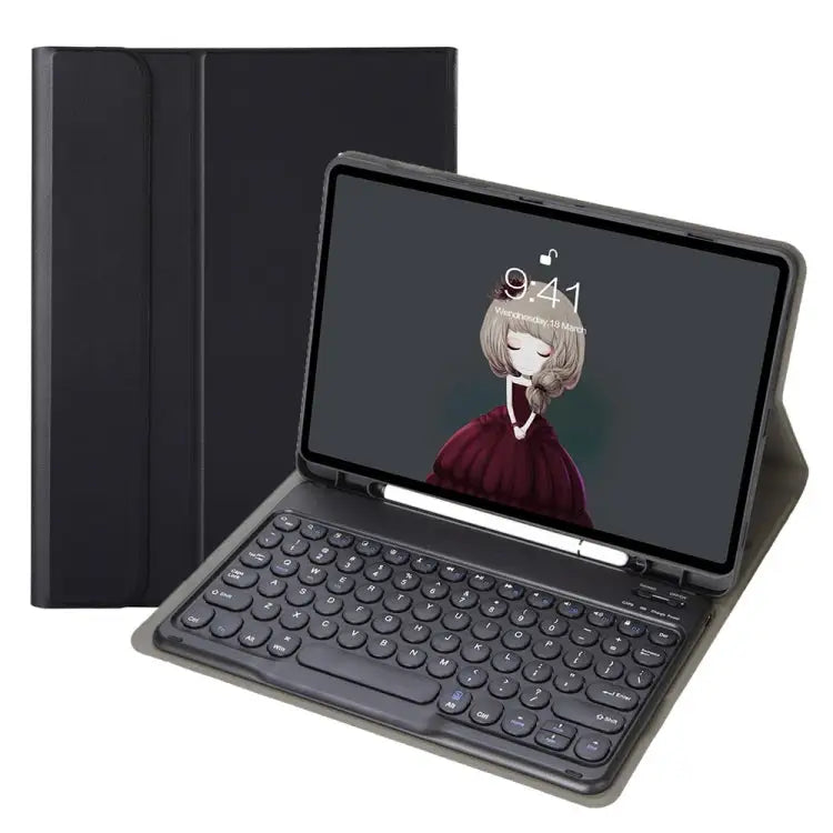 YA11B 2021 Detachable Lambskin Texture Round Keycap Bluetooth Keyboard Leather Case with Pen Slot & Stand For iPad Pro
