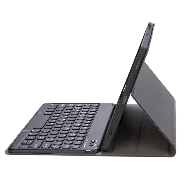 YA11B 2021 Detachable Lambskin Texture Round Keycap Bluetooth Keyboard Leather Case with Pen Slot & Stand For iPad Pro
