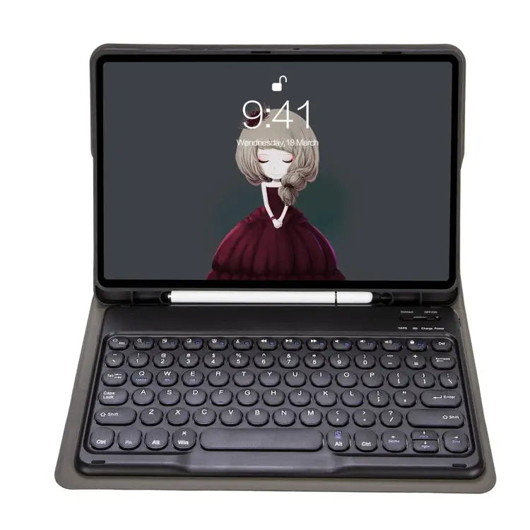 YA11B 2021 Detachable Lambskin Texture Round Keycap Bluetooth Keyboard Leather Case with Pen Slot & Stand For iPad Pro