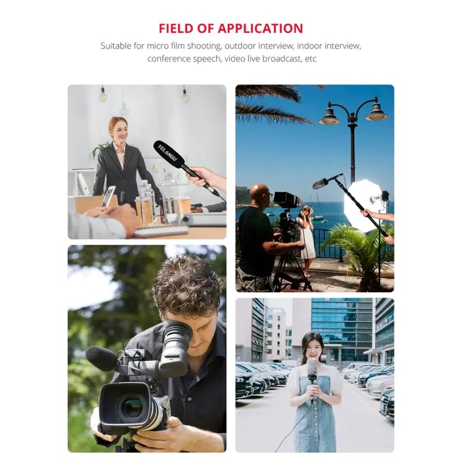 YELANGU YLG9933A MIC07 Professional Interview Condenser Video Shotgun Microphone with 6.5mm Audio Adapter & 3.5mm RXL