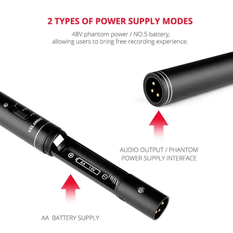 YELANGU YLG9933A MIC07 Professional Interview Condenser Video Shotgun Microphone with 6.5mm Audio Adapter & 3.5mm RXL