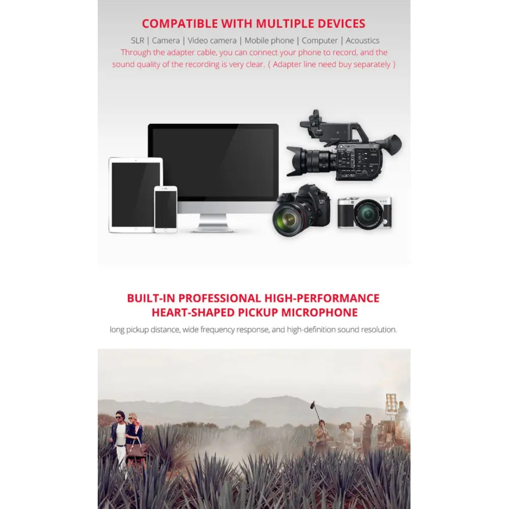 YELANGU YLG9933A MIC07 Professional Interview Condenser Video Shotgun Microphone with 6.5mm Audio Adapter & 3.5mm RXL