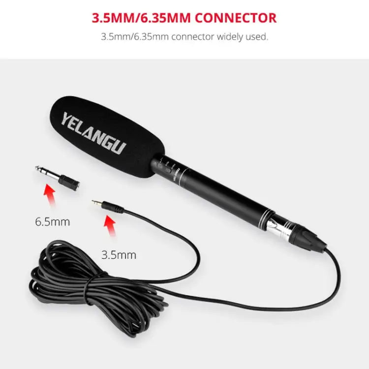 YELANGU YLG9933A MIC07 Professional Interview Condenser Video Shotgun Microphone with 6.5mm Audio Adapter & 3.5mm RXL