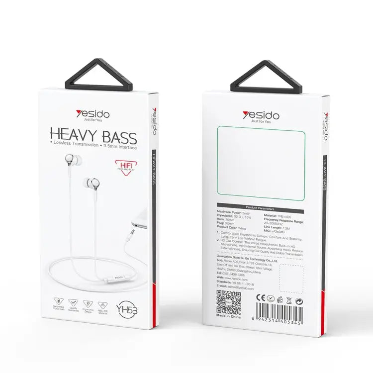 Yesido YH53 3.5mm In-Ear Wired Earphone Length: 1.2m YH53 - YH53 / Black - Apple Accessories
