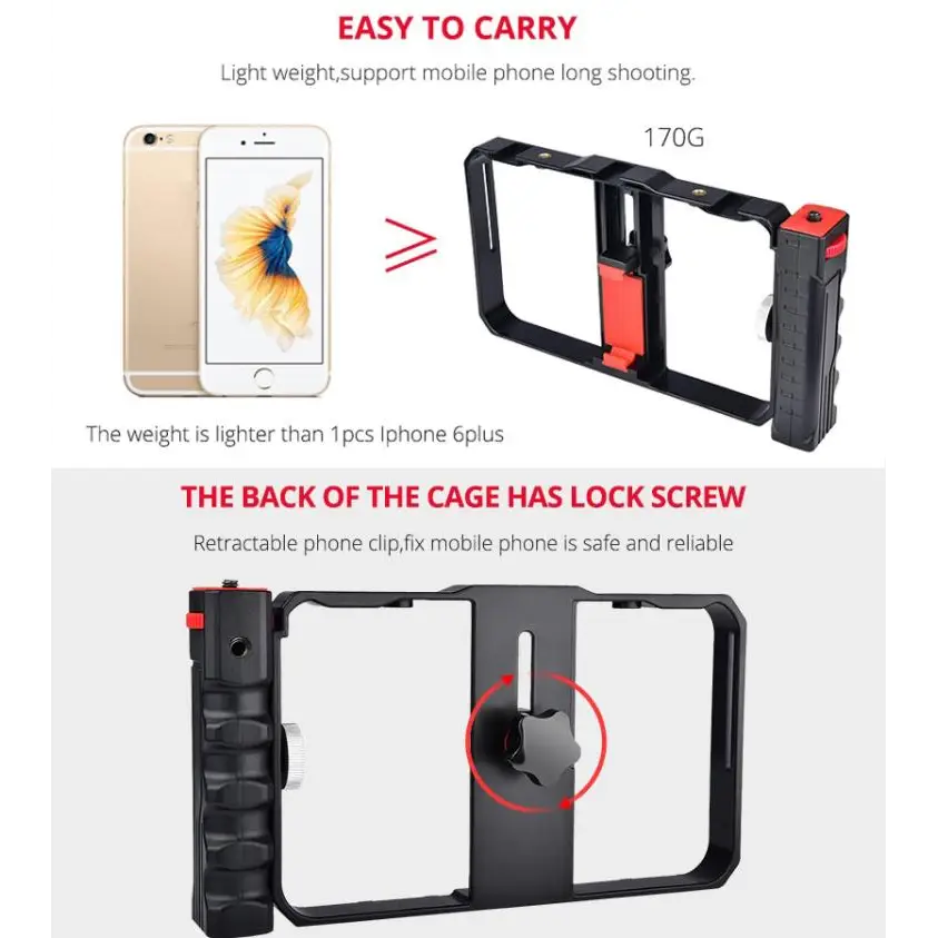 YLG0901B Vlogging Live Broadcast Smartphone Plastic Cage Video Rig Filmmaking Recording Handle Stabilizer Bracket