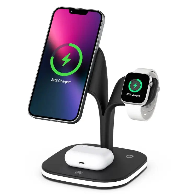 YM-UD22 15W 5 in 1 Magnetic Wireless Charger with Stand Function - Black - Apple Accessories