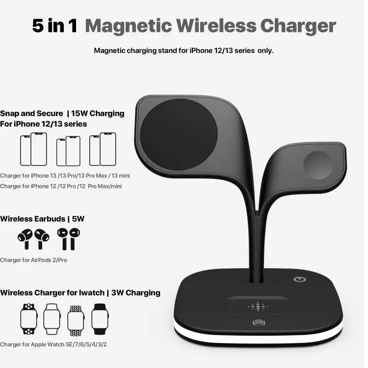 YM-UD22 15W 5 in 1 Magnetic Wireless Charger with Stand Function - Apple Accessories