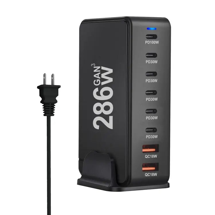 YMX-986 286W 6 Type-C 2 USB 8-Ports Desktop Fast Charger US Plug UK Plug EU Plug AU Plug - US Plug / Black - Apple