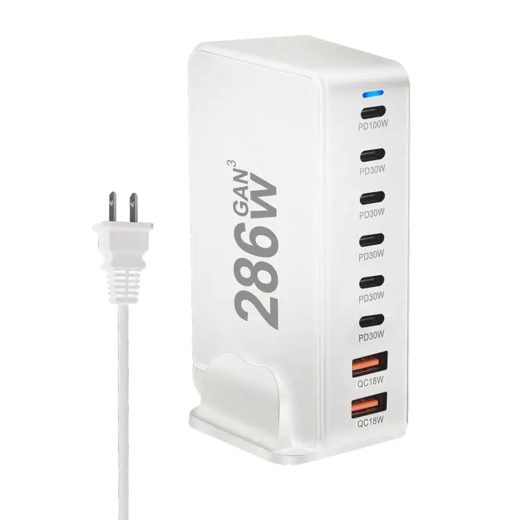 YMX-986 286W 6 Type-C 2 USB 8-Ports Desktop Fast Charger US Plug UK Plug EU Plug AU Plug - EU Plug / White - Apple