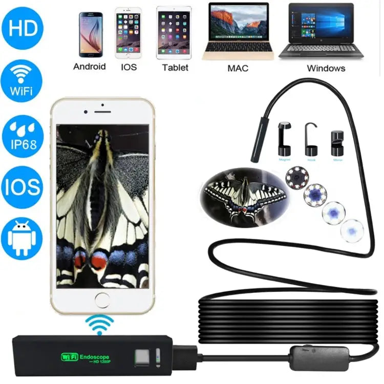 YPC110 8mm 2.0MP HD Camera WiFi Endoscope Snake Tube Inspection Camera with 8 LED Waterproof IP68 Lens Diameter: 8mm