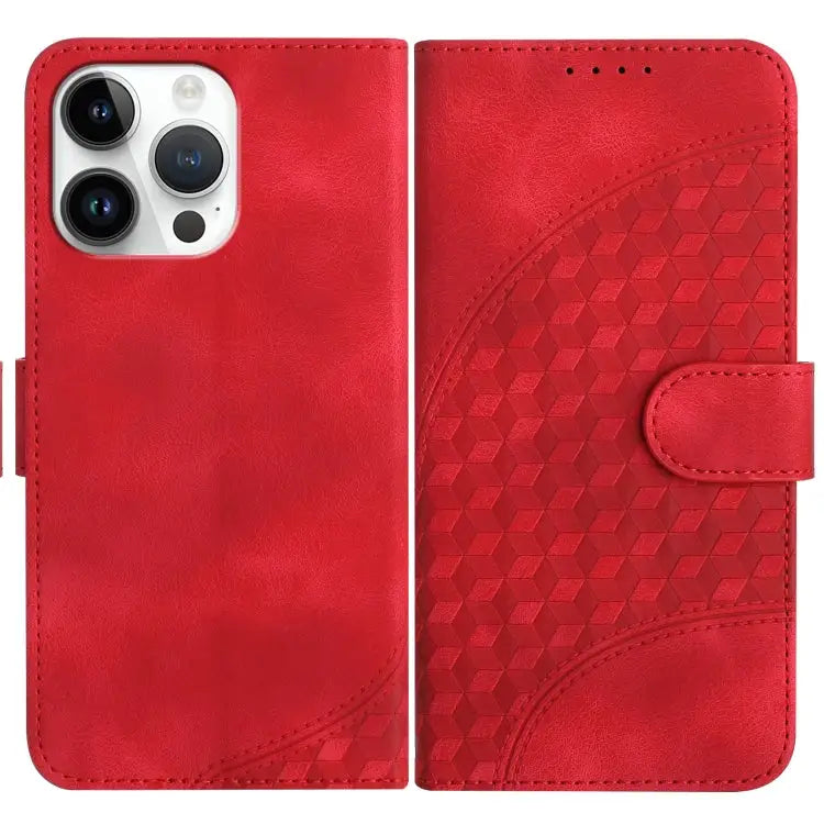 YX0060 Elephant Head Embossed Phone Leather Case with Lanyard - For iPhone 14 Pro Max / Red