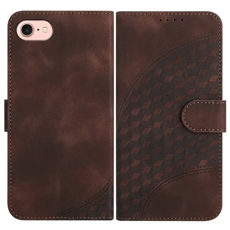 YX0060 Elephant Head Embossed Phone Leather Case with Lanyard - For iPhone SE 2022/SE 2020/6/7/8 / Coffee