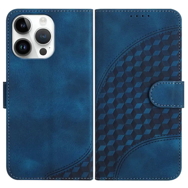 YX0060 Elephant Head Embossed Phone Leather Case with Lanyard - For iPhone 14 Pro Max / Royal Blue