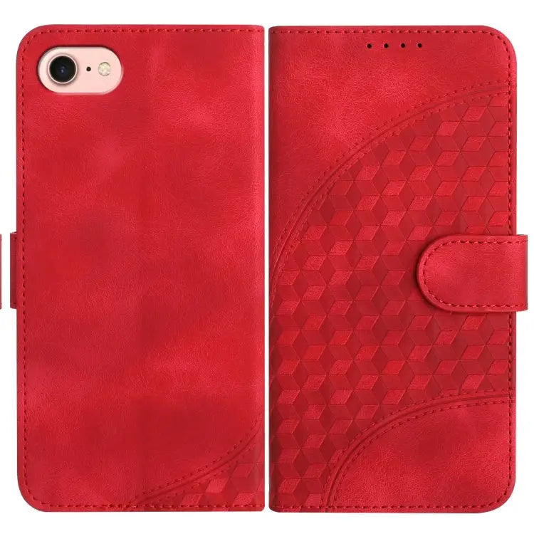 YX0060 Elephant Head Embossed Phone Leather Case with Lanyard - For iPhone SE 2022/SE 2020/6/7/8 / Red