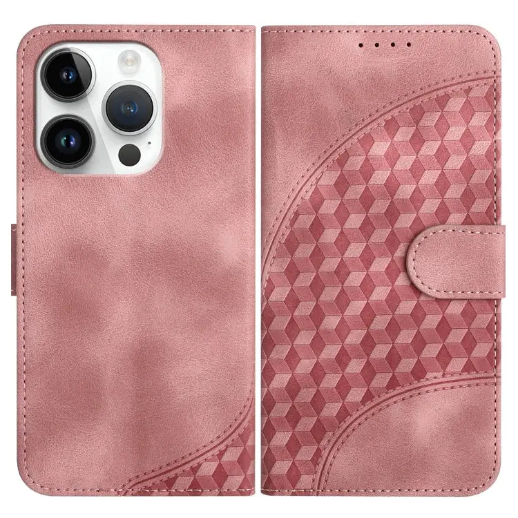 YX0060 Elephant Head Embossed Phone Leather Case with Lanyard - For iPhone 14 Pro / Pink