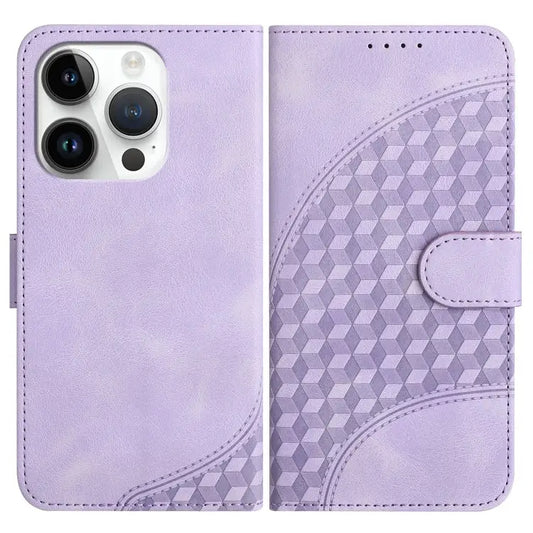 YX0060 Elephant Head Embossed Phone Leather Case with Lanyard - For iPhone 14 Pro / Light Purple