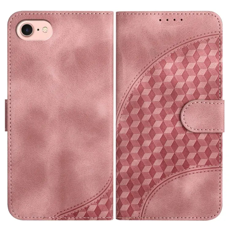 YX0060 Elephant Head Embossed Phone Leather Case with Lanyard - For iPhone SE 2022/SE 2020/6/7/8 / Pink