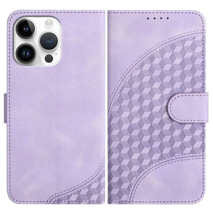 YX0060 Elephant Head Embossed Phone Leather Case with Lanyard - For iPhone 14 Pro Max / Light Purple