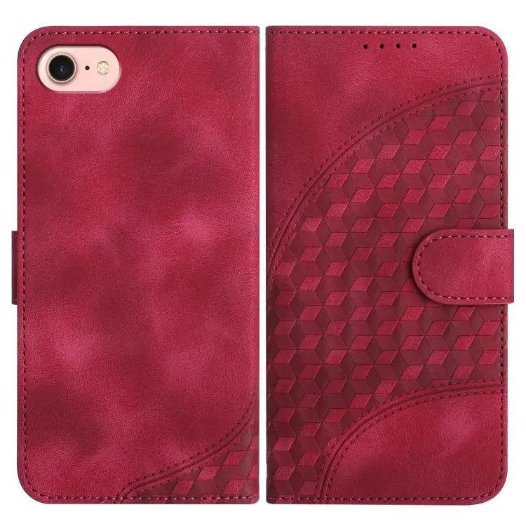 YX0060 Elephant Head Embossed Phone Leather Case with Lanyard - For iPhone SE 2022/SE 2020/6/7/8 / Rose Red