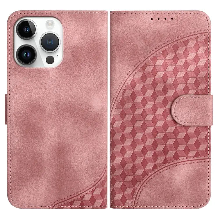 YX0060 Elephant Head Embossed Phone Leather Case with Lanyard - For iPhone 14 Pro Max / Pink