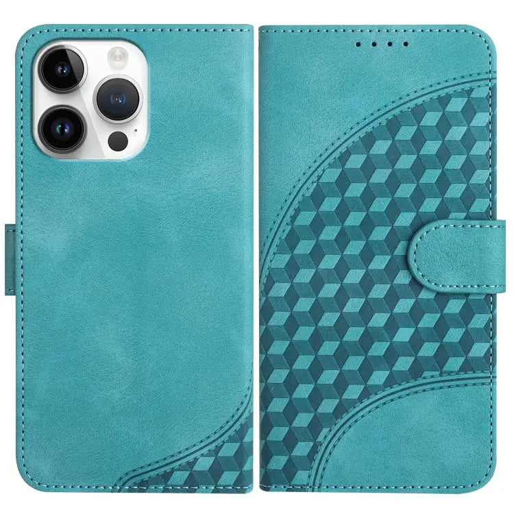 YX0060 Elephant Head Embossed Phone Leather Case with Lanyard - For iPhone 14 Pro Max / Light Blue