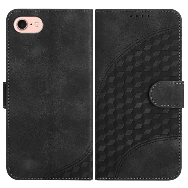 YX0060 Elephant Head Embossed Phone Leather Case with Lanyard - For iPhone SE 2022/SE 2020/6/7/8 / Black