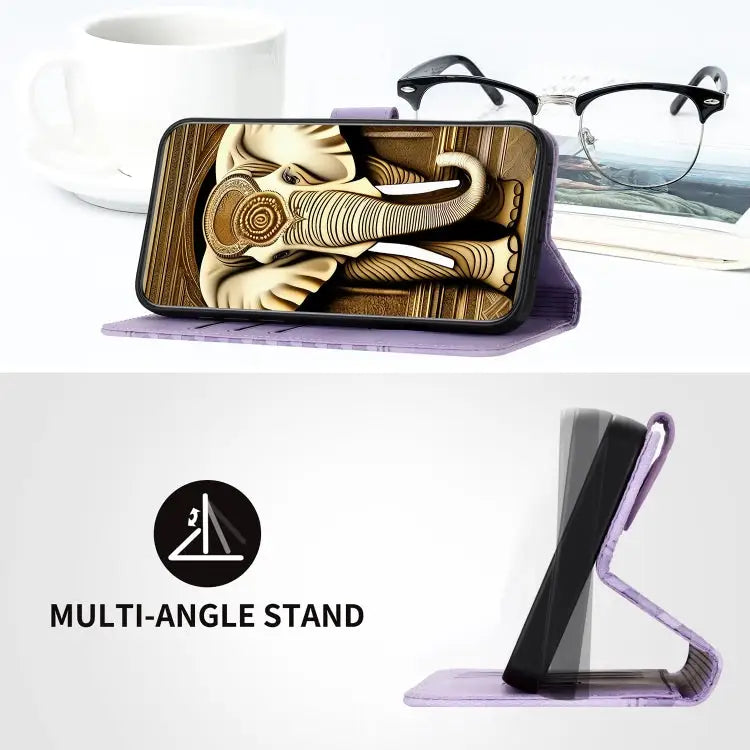 YX0060 Elephant Head Embossed Phone Leather Case with Lanyard For iPhone 15 For iPhone 14 Plus For iPhone 14 - Apple