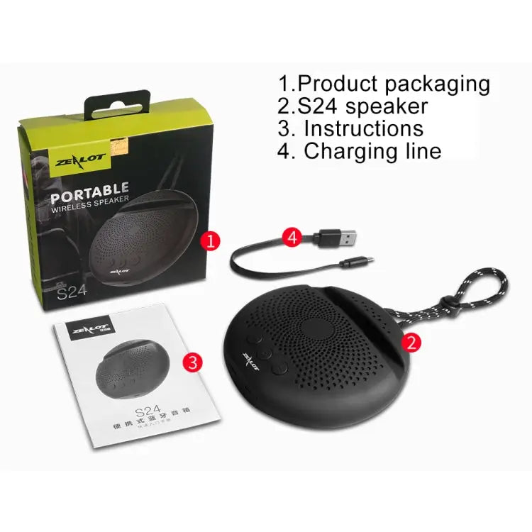 ZEALOT S24 Portable Stereo Bluetooth Speaker with Lanyard & Mobile Card Slot Holder Supports Hands-free Call & TF Card