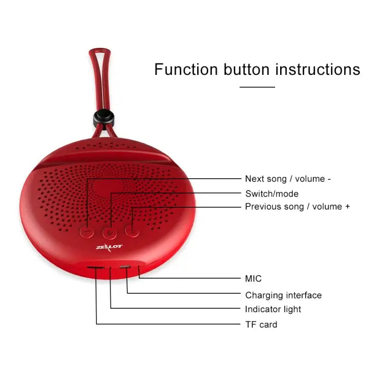 ZEALOT S24 Portable Stereo Bluetooth Speaker with Lanyard & Mobile Card Slot Holder Supports Hands-free Call & TF Card