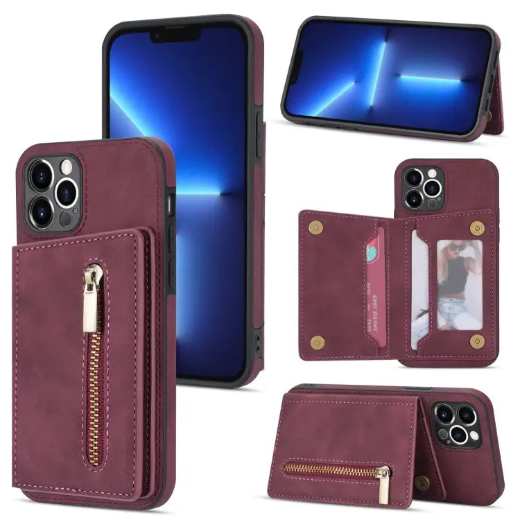 Zipper Card Holder Phone Case For iPhone XS Max For iPhone SE 2022 / 2020 / 8 / 7 For iPhone 8 Plus / 7 Plus For iPhone