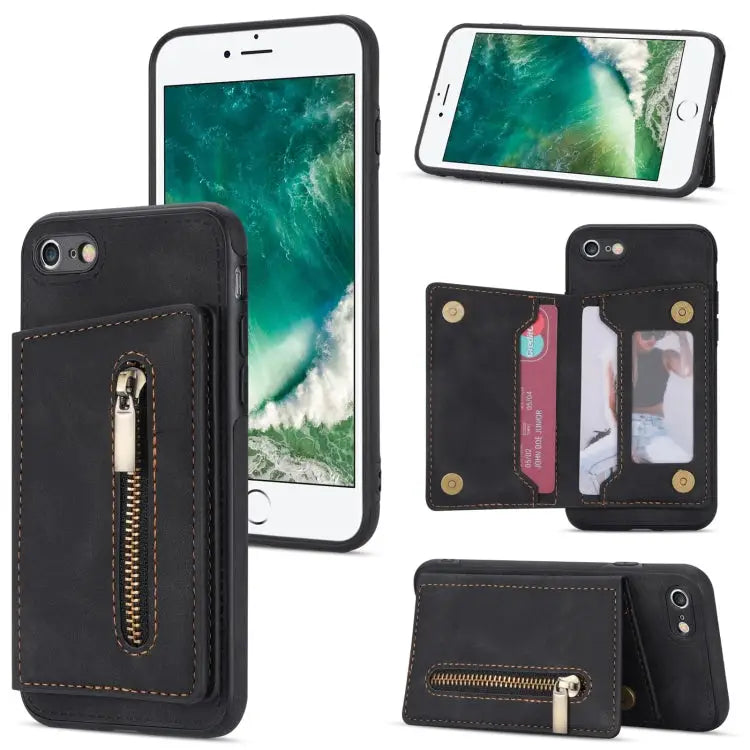 Zipper Card Holder Phone Case For iPhone XS Max For iPhone SE 2022 / 2020 / 8 / 7 For iPhone 8 Plus / 7 Plus For iPhone