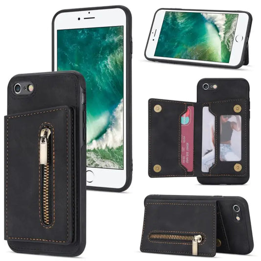 Zipper Card Holder Phone Case For iPhone XS Max For iPhone SE 2022 / 2020 / 8 / 7 For iPhone 8 Plus / 7 Plus For iPhone