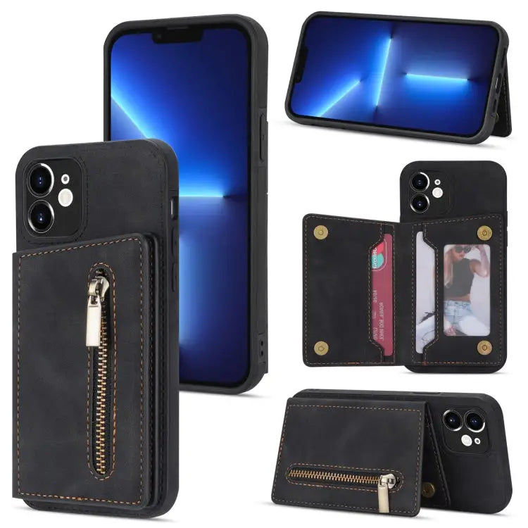 Zipper Card Holder Phone Case For iPhone XS Max For iPhone SE 2022 / 2020 / 8 / 7 For iPhone 8 Plus / 7 Plus For iPhone