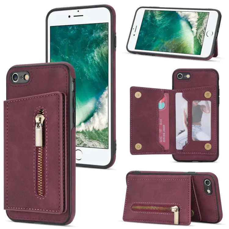 Zipper Card Holder Phone Case For iPhone XS Max For iPhone SE 2022 / 2020 / 8 / 7 For iPhone 8 Plus / 7 Plus For iPhone