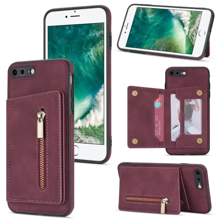 Zipper Card Holder Phone Case For iPhone XS Max For iPhone SE 2022 / 2020 / 8 / 7 For iPhone 8 Plus / 7 Plus For iPhone