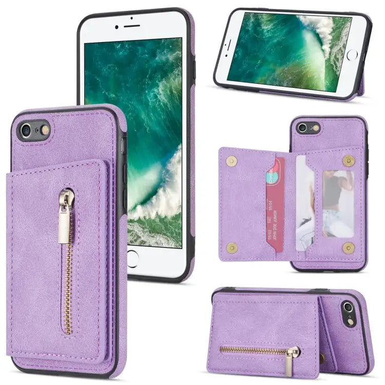 Zipper Card Holder Phone Case For iPhone XS Max For iPhone SE 2022 / 2020 / 8 / 7 For iPhone 8 Plus / 7 Plus For iPhone