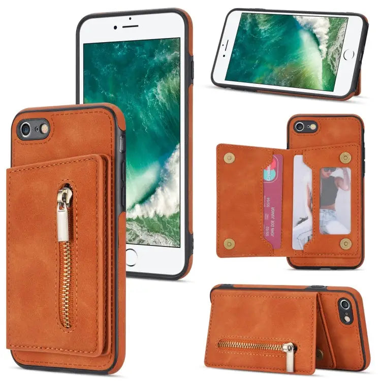 Zipper Card Holder Phone Case For iPhone XS Max For iPhone SE 2022 / 2020 / 8 / 7 For iPhone 8 Plus / 7 Plus For iPhone