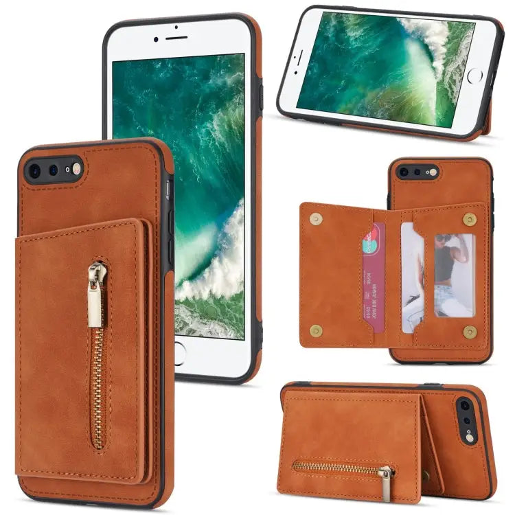 Zipper Card Holder Phone Case For iPhone XS Max For iPhone SE 2022 / 2020 / 8 / 7 For iPhone 8 Plus / 7 Plus For iPhone