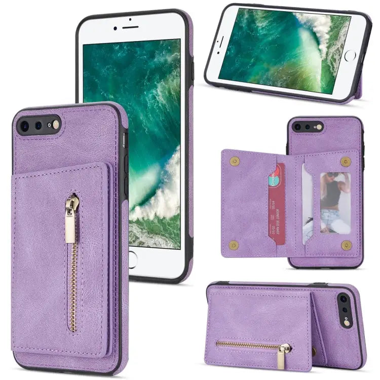 Zipper Card Holder Phone Case For iPhone XS Max For iPhone SE 2022 / 2020 / 8 / 7 For iPhone 8 Plus / 7 Plus For iPhone