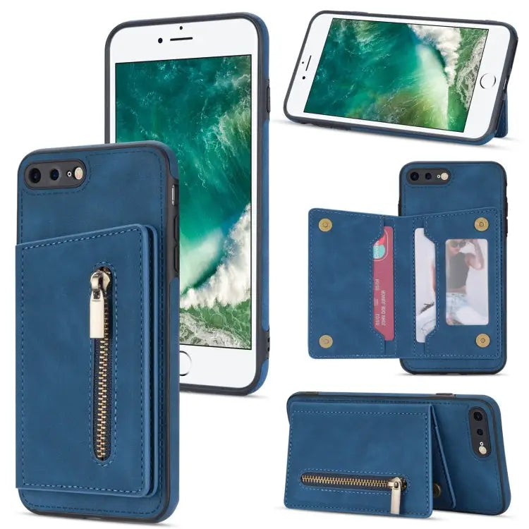 Zipper Card Holder Phone Case For iPhone XS Max For iPhone SE 2022 / 2020 / 8 / 7 For iPhone 8 Plus / 7 Plus For iPhone