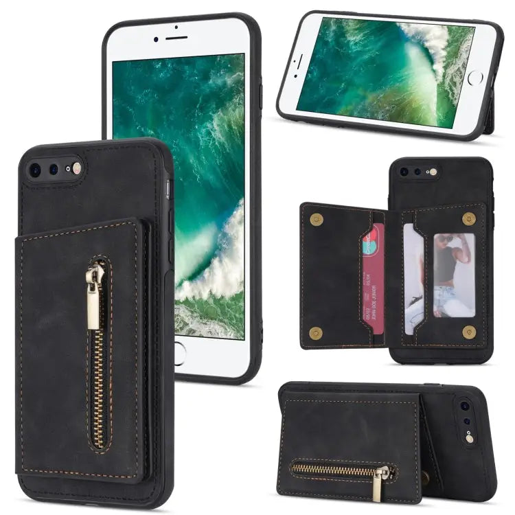 Zipper Card Holder Phone Case For iPhone XS Max For iPhone SE 2022 / 2020 / 8 / 7 For iPhone 8 Plus / 7 Plus For iPhone