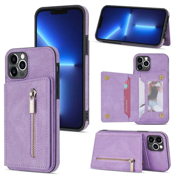 Zipper Card Holder Phone Case For iPhone XS Max For iPhone SE 2022 / 2020 / 8 / 7 For iPhone 8 Plus / 7 Plus For iPhone