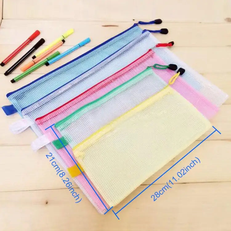 Zipper Plastic Mesh Stationery Bag Random Color Delivery (B5 Size: 28x21cm) B5 Size: 28x21cm - B5, Size: 28x21cm