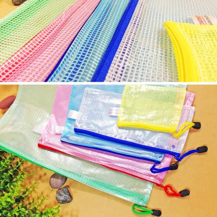 Zipper Plastic Mesh Stationery Bag Random Color Delivery (B5 Size: 28x21cm) B5 Size: 28x21cm - B5, Size: 28x21cm