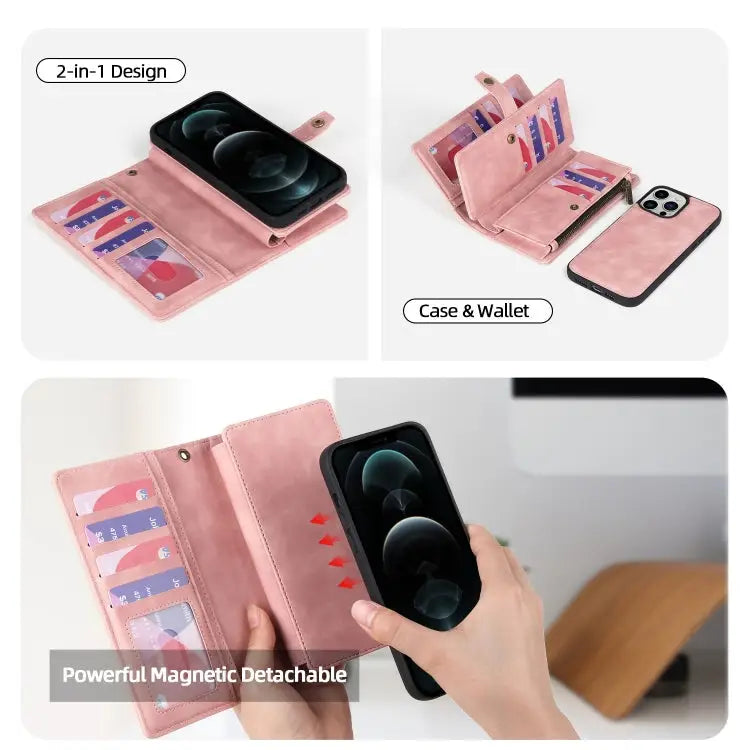 Zipper Wallet Magnetic Detachable Leather Phone Case